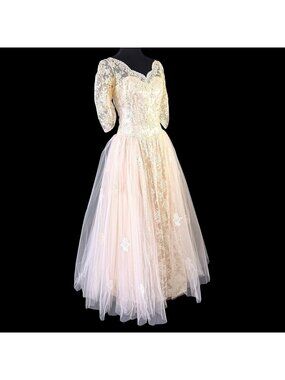 Wedding Dress Bridal Lace Sequins Tulle Cupcake Ballgown Princess Vintage 1950s
